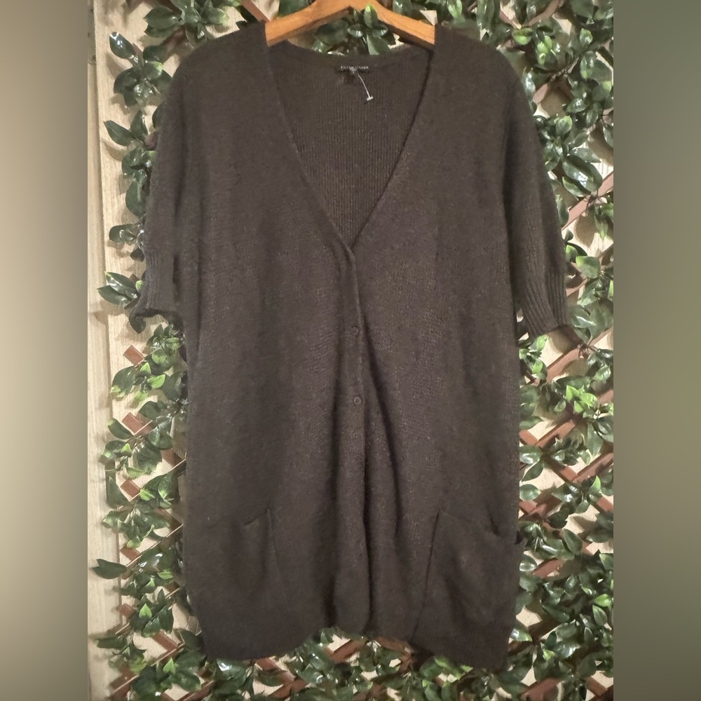 Eileen Fisher Dark Brown Cashmere Blend Short Sleeve Cardigan #1